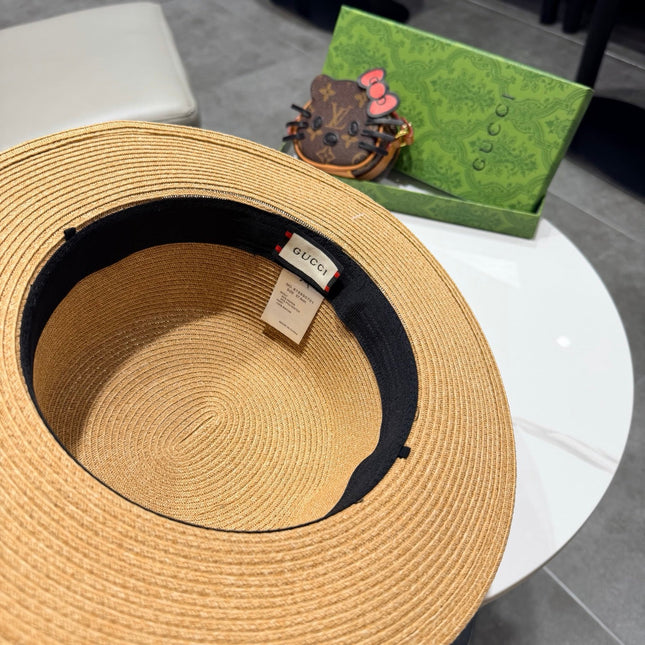 GUCCI 26S FLAT BRIM STRAW HAT WITH BOW STYLE 17