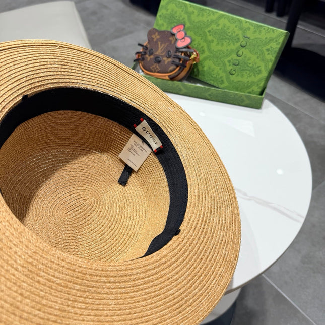 GUCCI 26S FLAT BRIM STRAW HAT WITH BOW STYLE 16