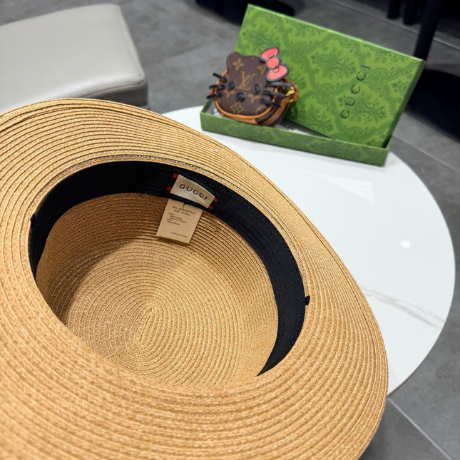 GUCCI 26S FLAT BRIM STRAW HAT WITH BOW STYLE 15