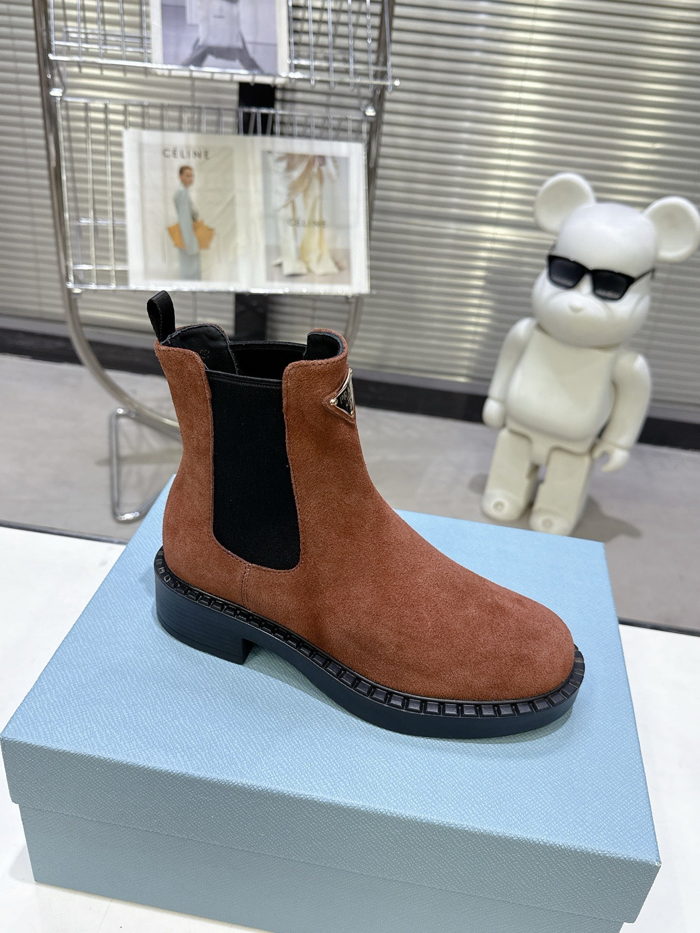 PRADA 25S RETRO PLATFORM MARTIN BOOTS IN BROWN SUEDE