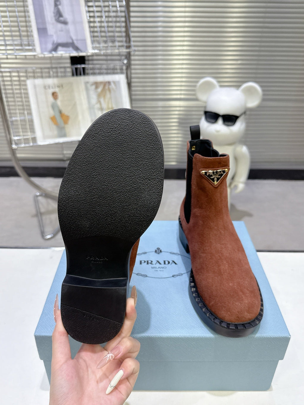 PRADA 25S RETRO PLATFORM MARTIN BOOTS IN BROWN SUEDE