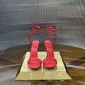 RENE CAOVILLA 26S TWISTED-STRAP HIGH-HEEL SANDALS 100 MM IN RED MESH AND LAMBSKIN