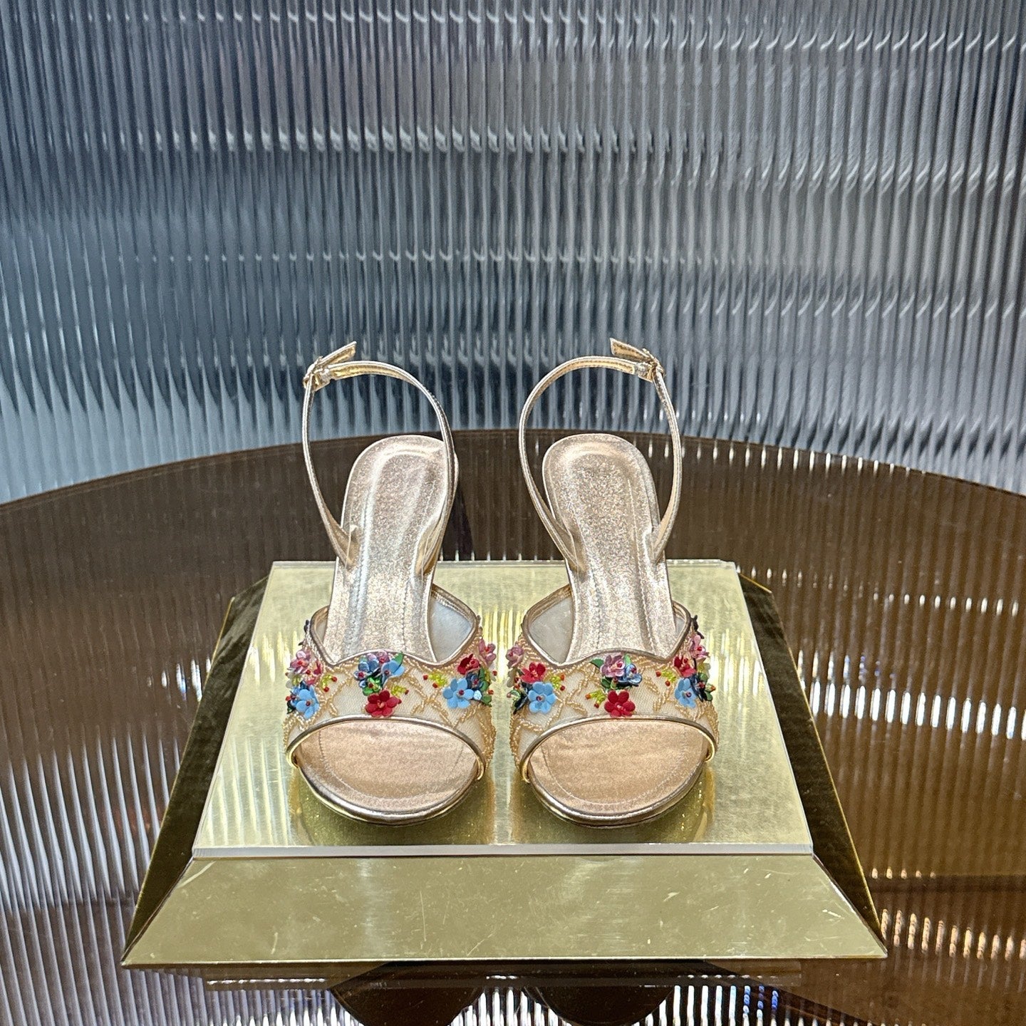RENE CAOVILLA 26S HIGH-HEEL SANDALS 75 MM IN METALLIC GOLD LAMBSKIN