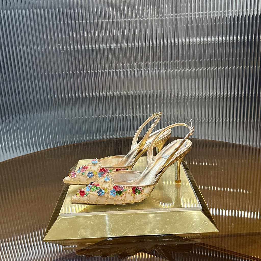 RENE CAOVILLA 26S HIGH-HEEL SLINGBACKS 75 MM IN METALLIC GOLD LAMBSKIN