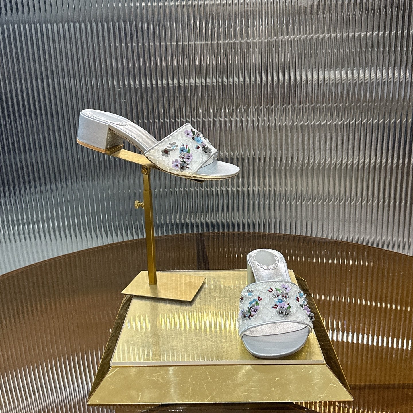 RENE CAOVILLA 26S HIGH-HEEL SANDALS 45 MM IN WHITE MESH AND SILVER LAMBSKIN