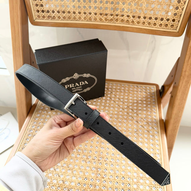 PRADA 25S BELT 25 MM IN BLACK CALFSKIN 542644