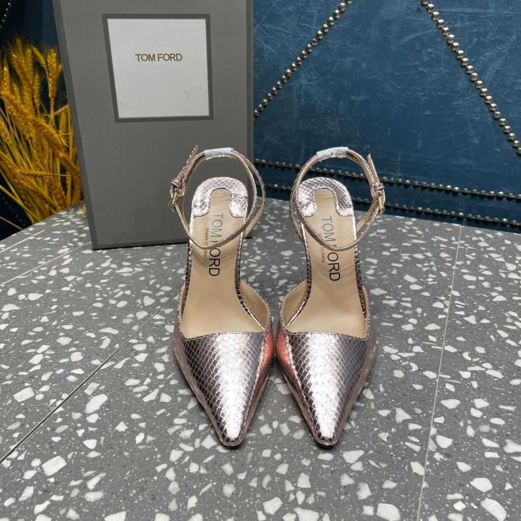 HIGH HEELS 10 CM IN DUSTY PINK SNAKE PATTERNED CALFSKIN