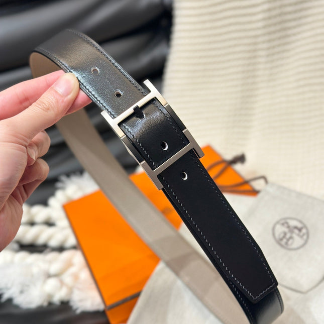 HM NEO TANDEM 32MM REVERSIBLE BELT BLACK AND TAN LEATHER SILVER BUCKLE