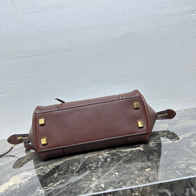 CELINE 25S NEW LUGGAGE 38MM IN CHOCOLATE BROWN  SHINY LAMBSKIN GOLD HARDWARE