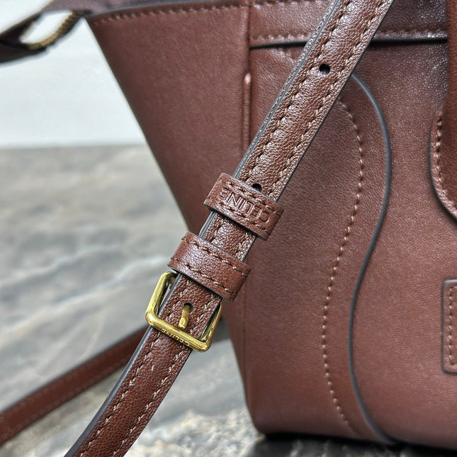 CELINE 25S NEW LUGGAGE 38MM IN CHOCOLATE BROWN  SHINY LAMBSKIN GOLD HARDWARE