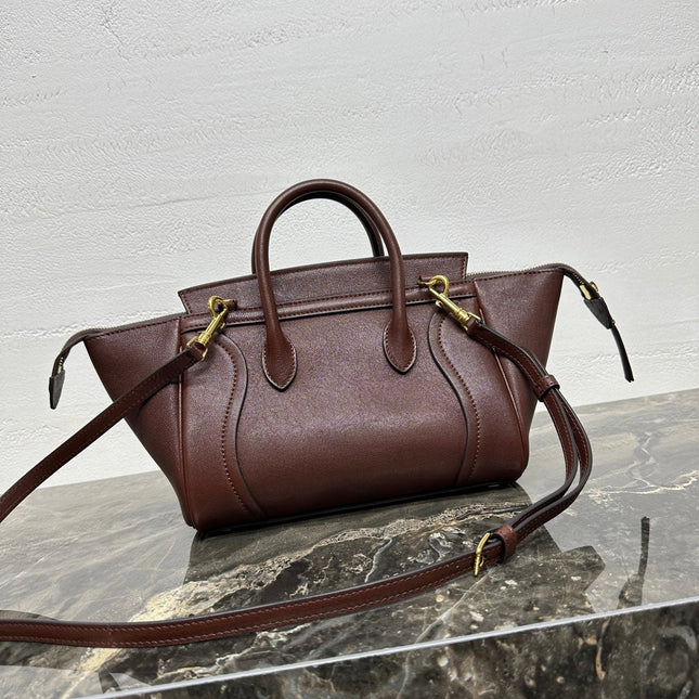 CELINE 25S NEW LUGGAGE 38MM IN CHOCOLATE BROWN  SHINY LAMBSKIN GOLD HARDWARE