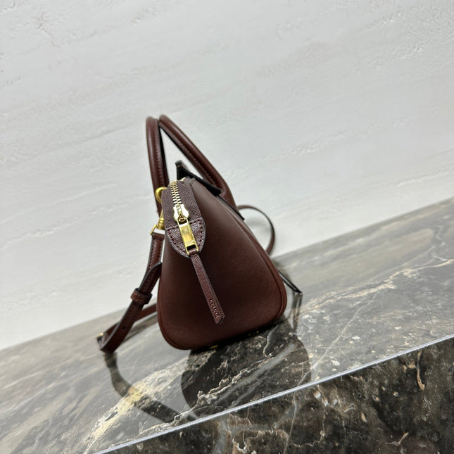 CELINE 25S NEW LUGGAGE 38MM IN CHOCOLATE BROWN  SHINY LAMBSKIN GOLD HARDWARE