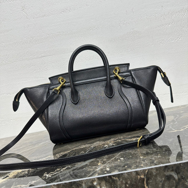 CELINE 25S NEW LUGGAGE 38MM IN BLACK SHINY LAMBSKIN GOLD HARDWARE