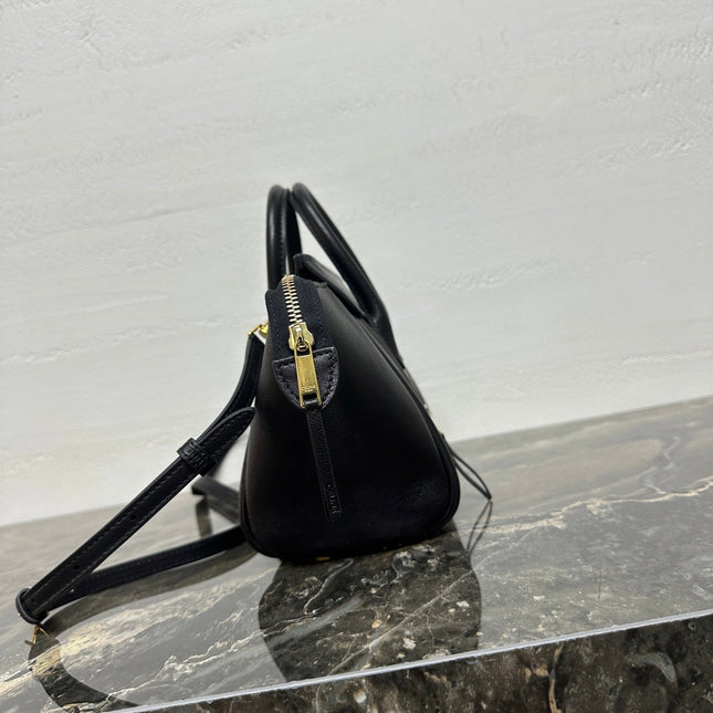CELINE 25S NEW LUGGAGE 38MM IN BLACK SHINY LAMBSKIN GOLD HARDWARE