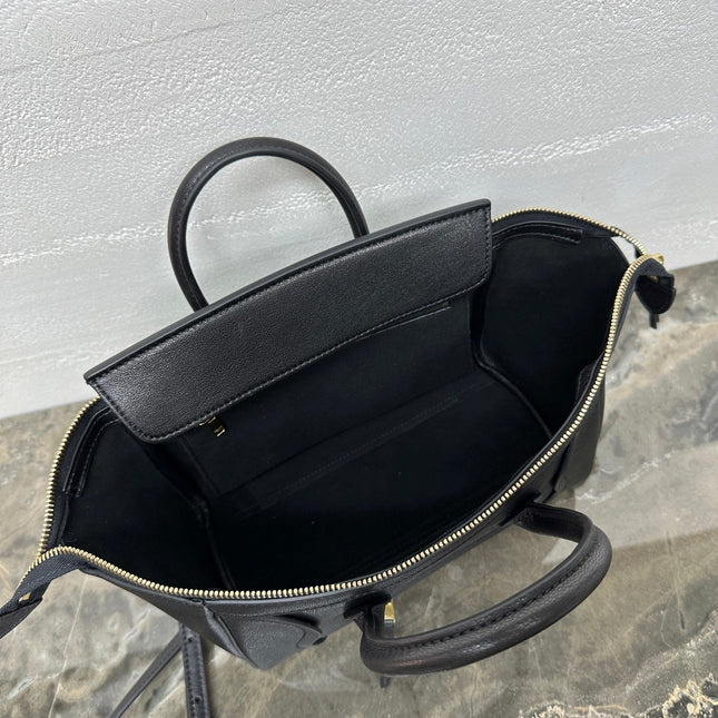 CELINE 25S NEW LUGGAGE 38MM IN BLACK SHINY LAMBSKIN GOLD HARDWARE