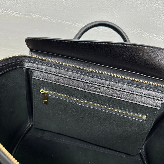 CELINE 25S NEW LUGGAGE 38MM IN BLACK SHINY LAMBSKIN GOLD HARDWARE