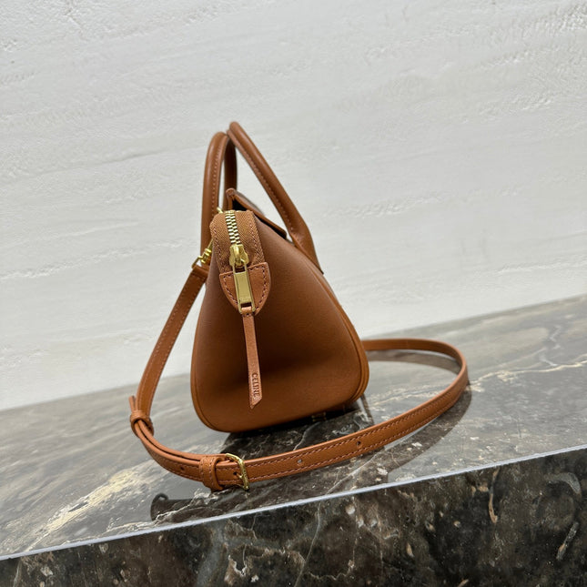 CELINE 25S NEW LUGGAGE 38MM IN TAN BROWN LAMBSKIN GOLD HARDWARE
