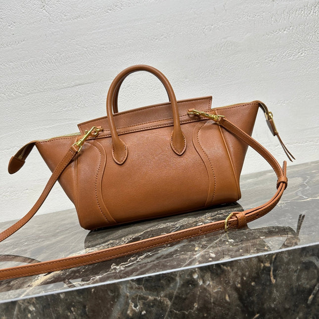 CELINE 25S NEW LUGGAGE 38MM IN TAN BROWN LAMBSKIN GOLD HARDWARE