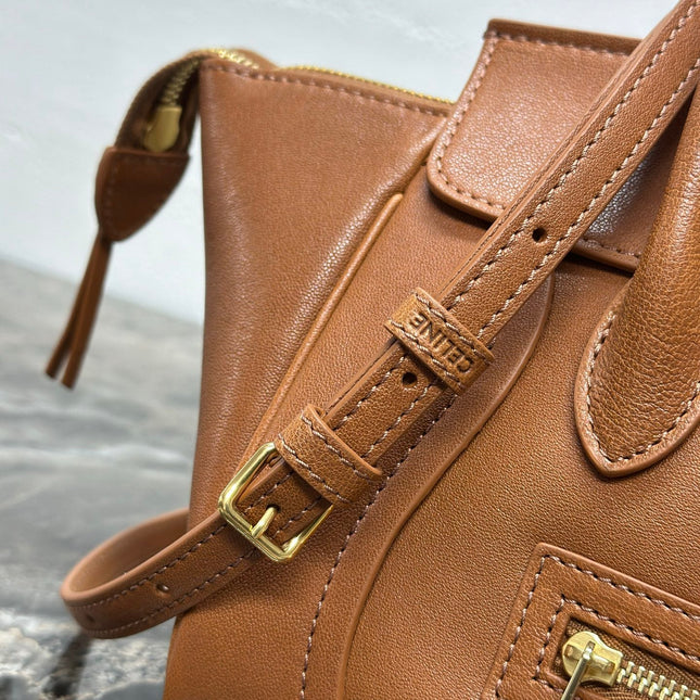 CELINE 25S NEW LUGGAGE 38MM IN TAN BROWN LAMBSKIN GOLD HARDWARE