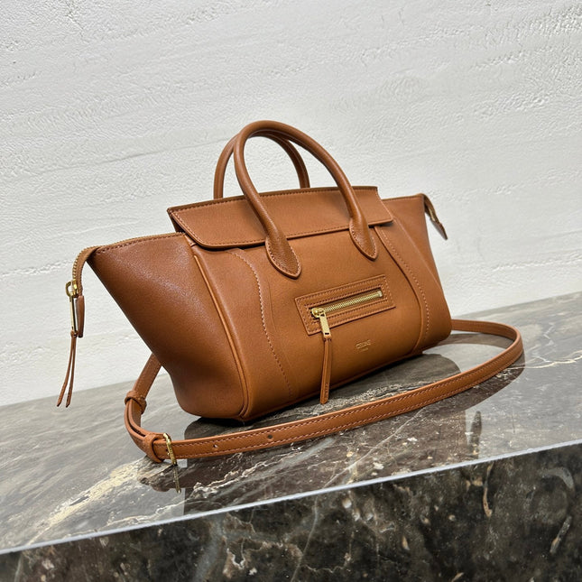 CELINE 25S NEW LUGGAGE 38MM IN TAN BROWN LAMBSKIN GOLD HARDWARE
