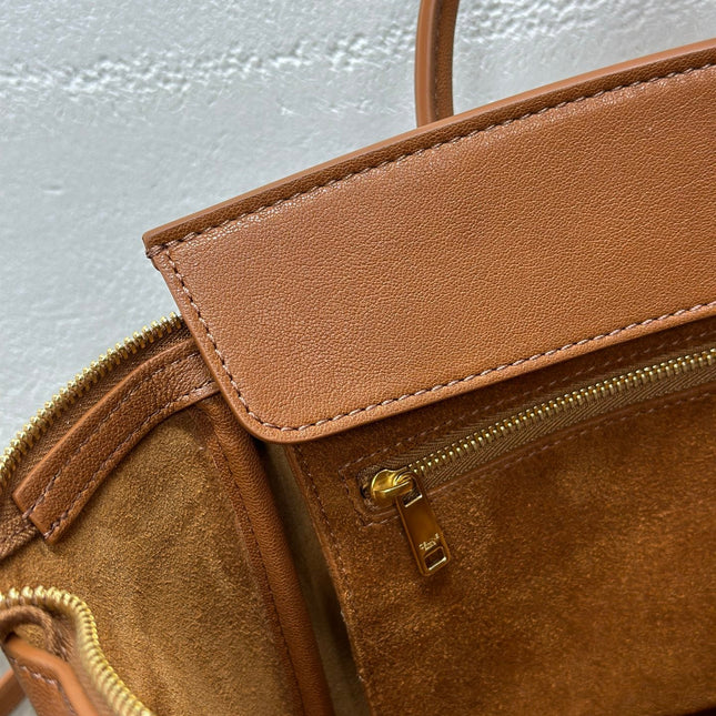 CELINE 25S NEW LUGGAGE 38MM IN TAN BROWN LAMBSKIN GOLD HARDWARE