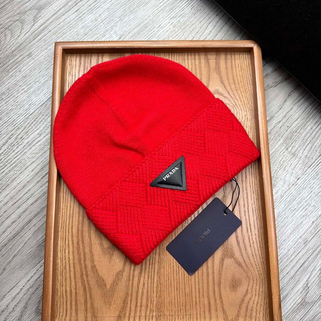 BEANIE HAT IN CHERRY RED WOOL AND RABBIT FUR 436398