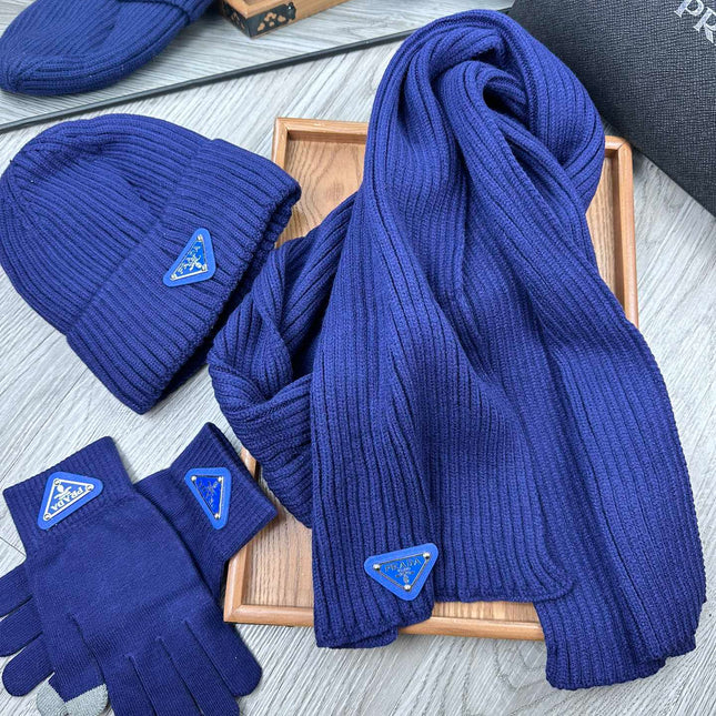 THREE-PIECES SET IN NAVY BLUE WOOL AND ACRYLIC 406557