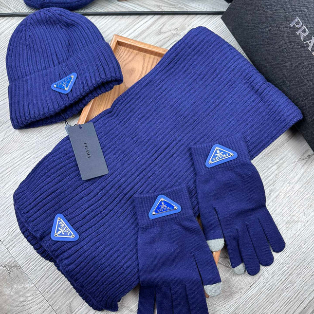THREE-PIECES SET IN NAVY BLUE WOOL AND ACRYLIC 406557
