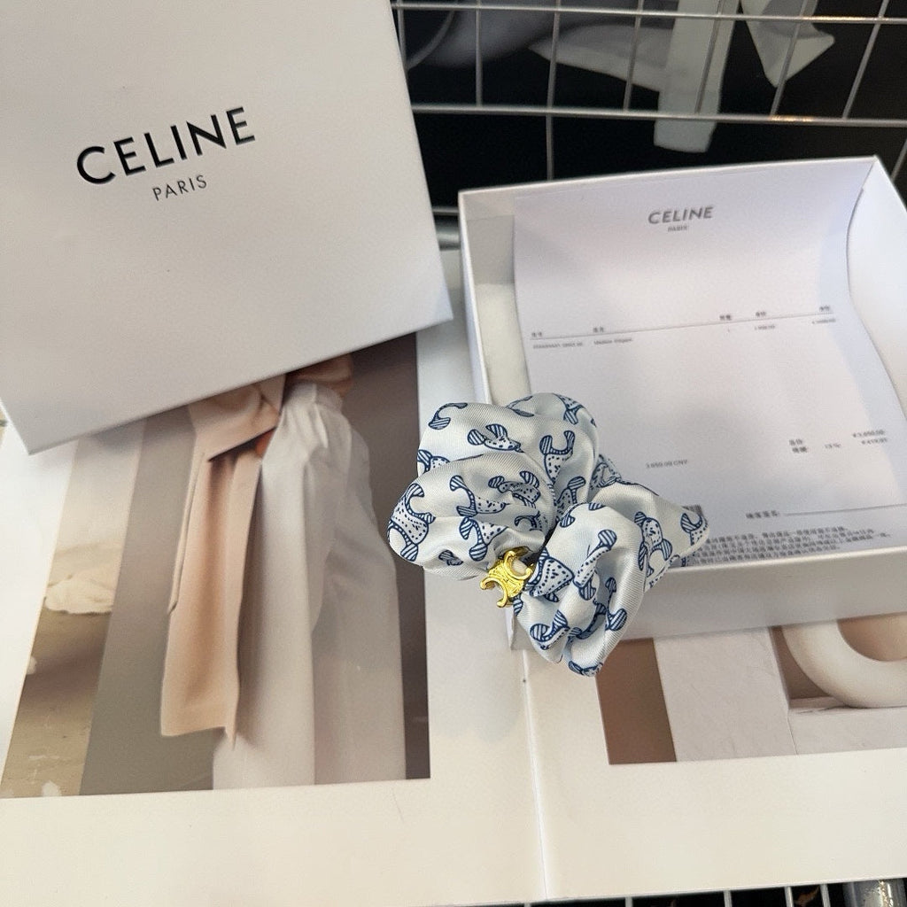 WHITE MIX CLASSIC BLUE SILK SCRUNCHIE 420676