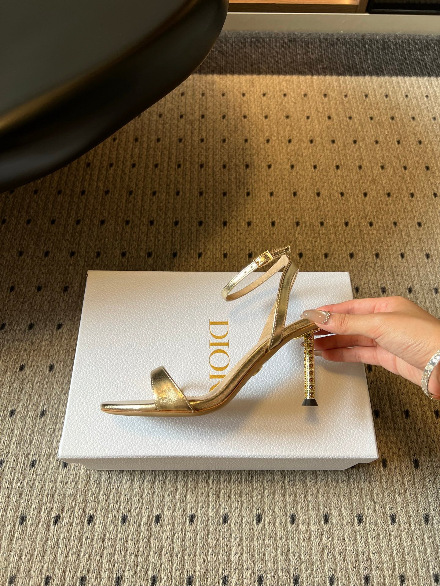 DIOR 26S CRYSTAL HIGH-HEEL SANDALS 80 MM IN GOLD LAMBSKIN