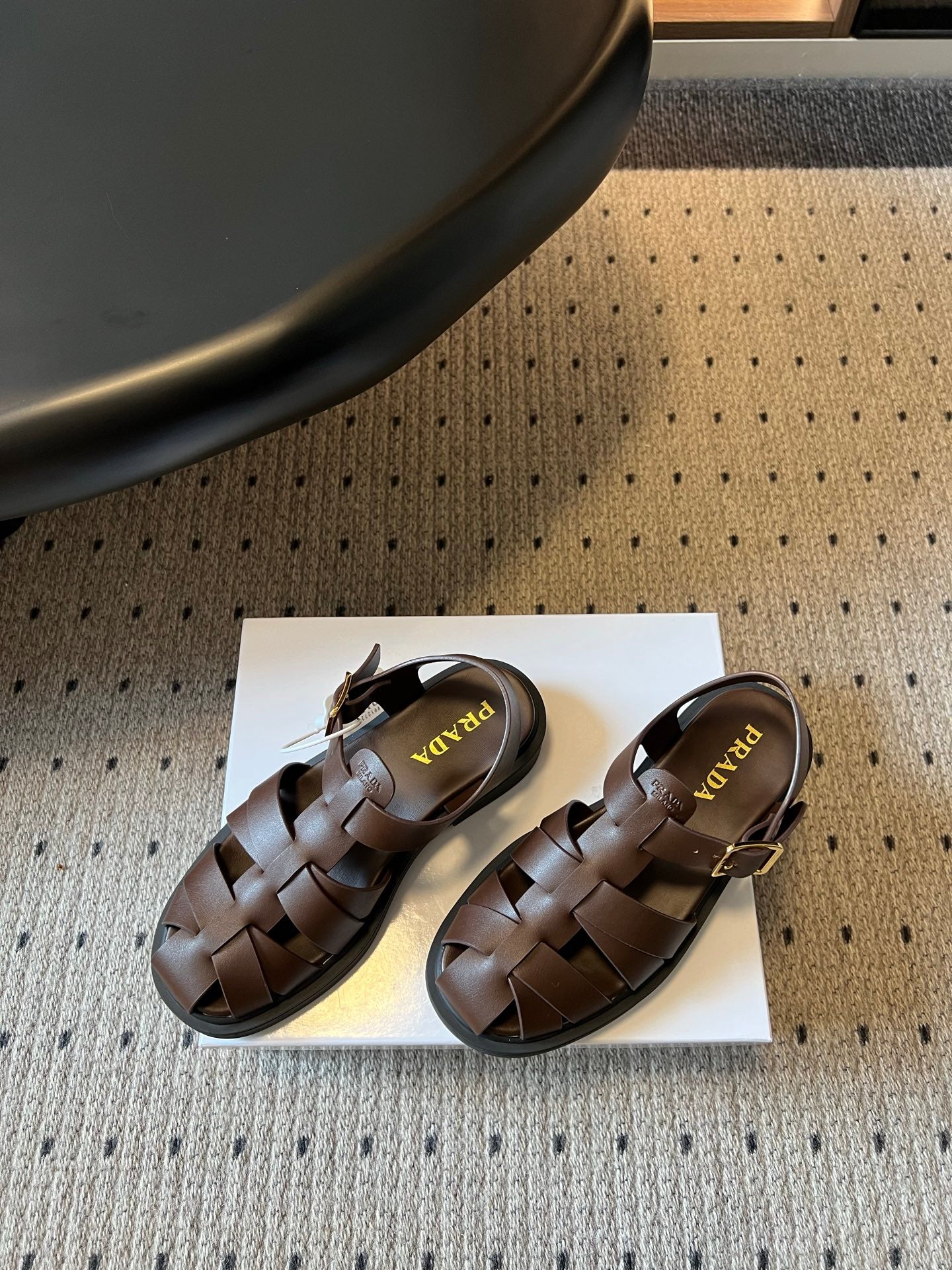 PRADA 26S ANKLE STRAP FISHERMAN SANDALS IN DARK BROWN CALFSKIN