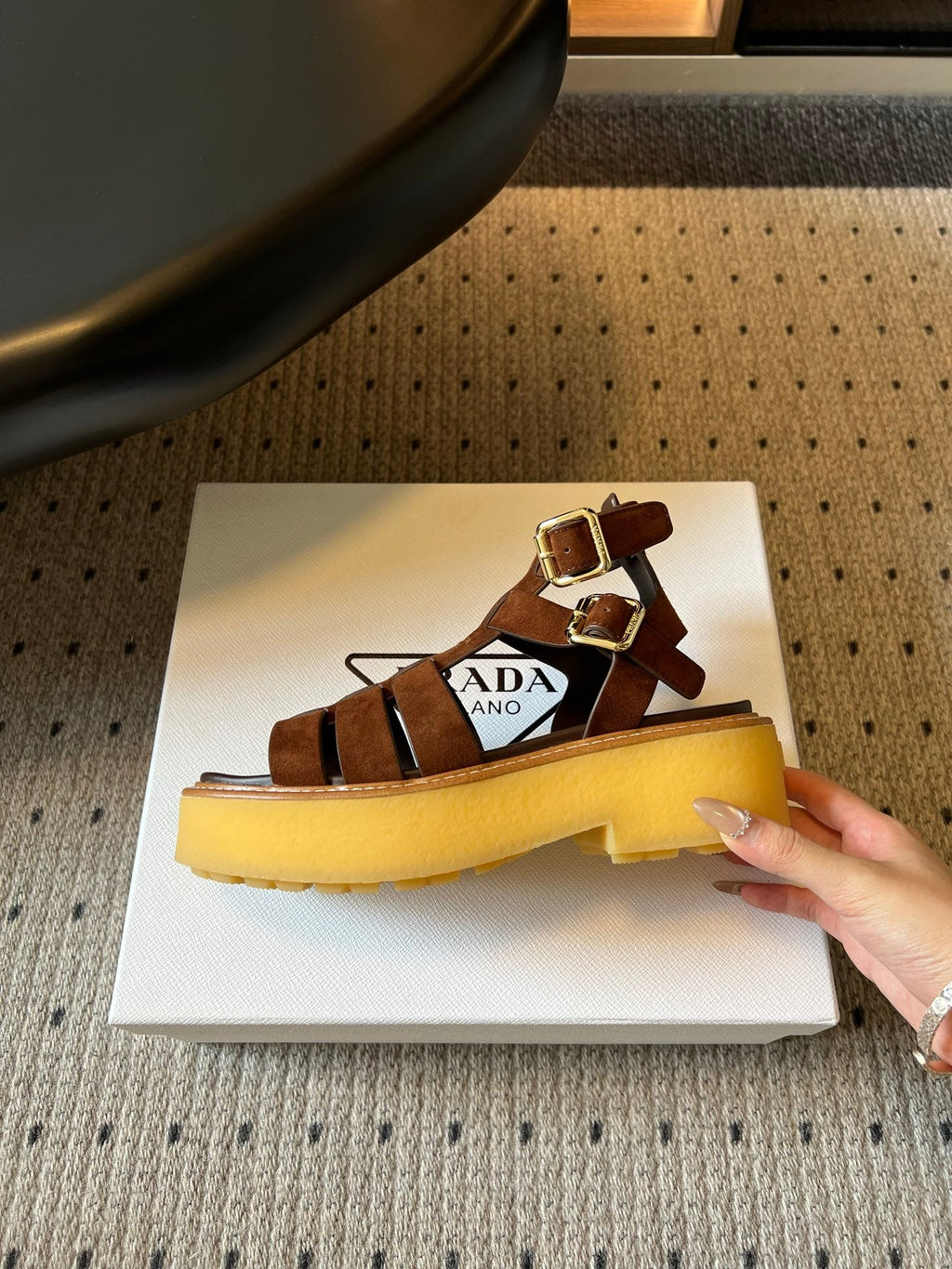 PRADA 26S GLADIATOR SANDALS 55MM IN BROWN SUEDE