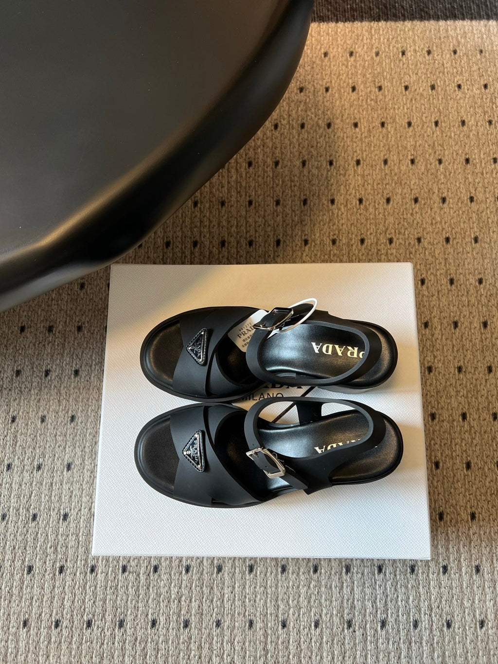 PRADA 26S BLOCK HEEL SANDALS 85MM IN BLACK EVA FOAM