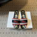 DIOR 26S SLIDES DWAY IN BLACK RED EMBROIDERED CANVAS WITH LOGO & FLORAL PRINT FOOTBED