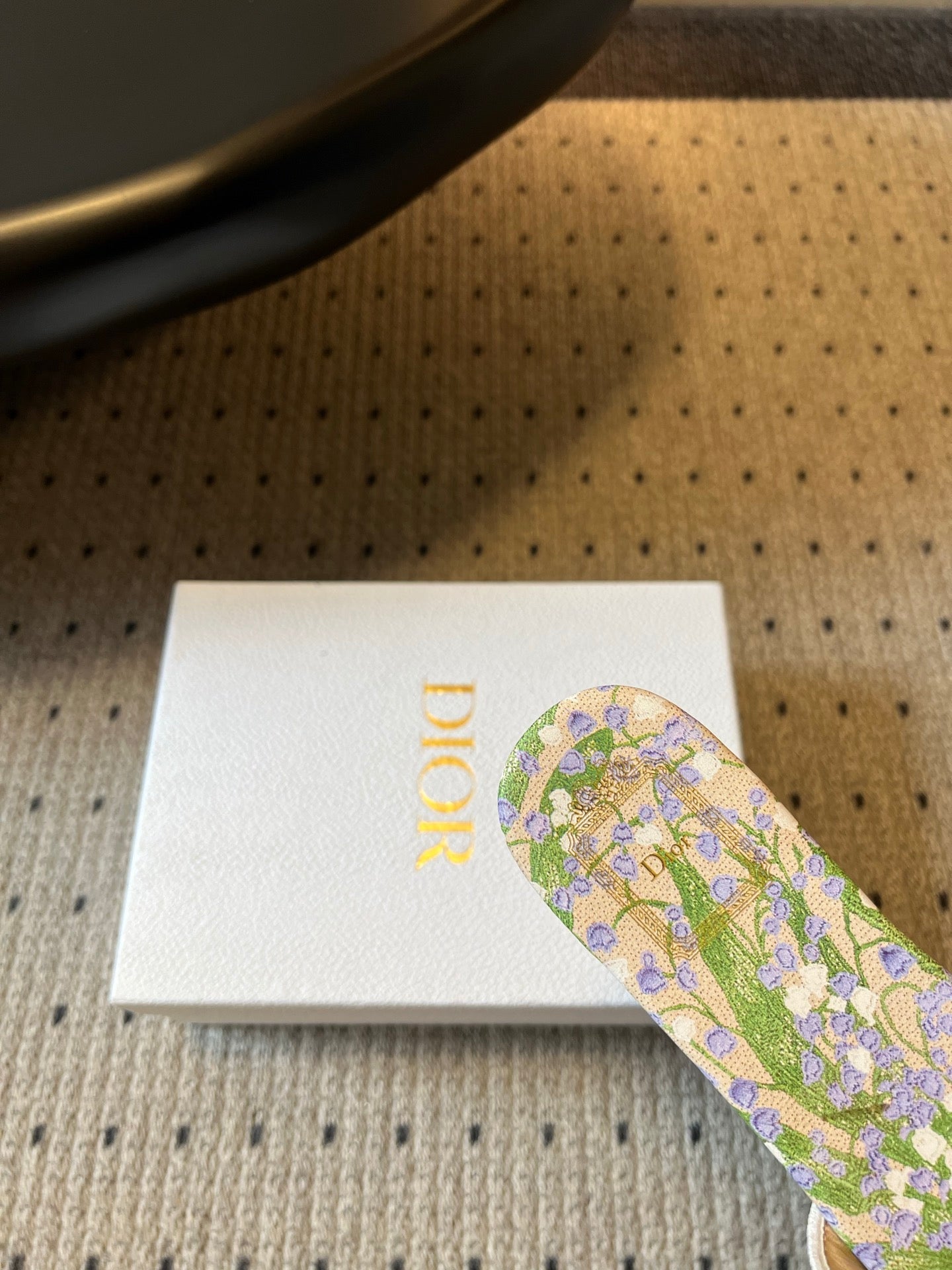 DIOR 26S SLIDES DWAY IN BEIGE GREEN EMBROIDERED CANVAS WITH LOGO & FLORAL PRINT FOOTBED