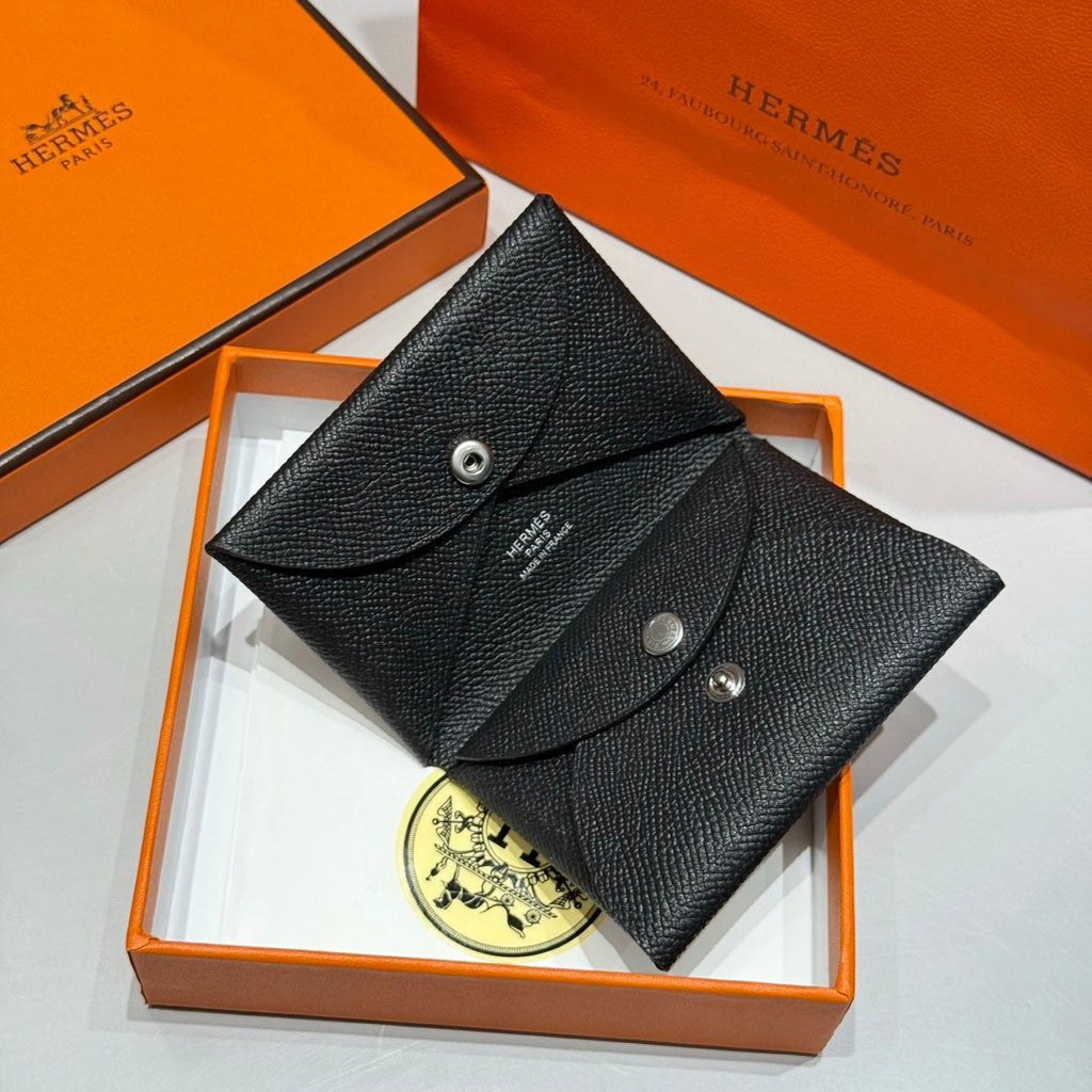 CALVI DUO COMPACT CARD HOLDER IN BLACK EPSOM CALFSKIN