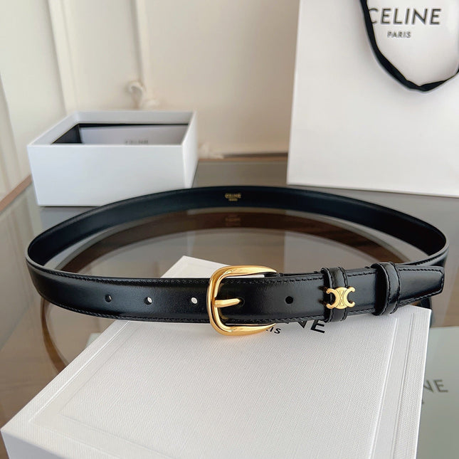 TRIOMPHE BELT 2.5 CM IN BLACK CALFSKIN GOLD HARDWARE 603266
