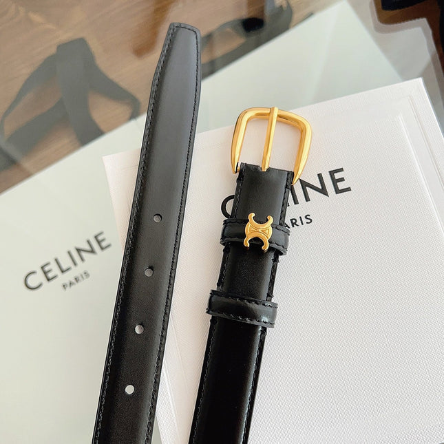TRIOMPHE BELT 2.5 CM IN BLACK CALFSKIN GOLD HARDWARE 603266