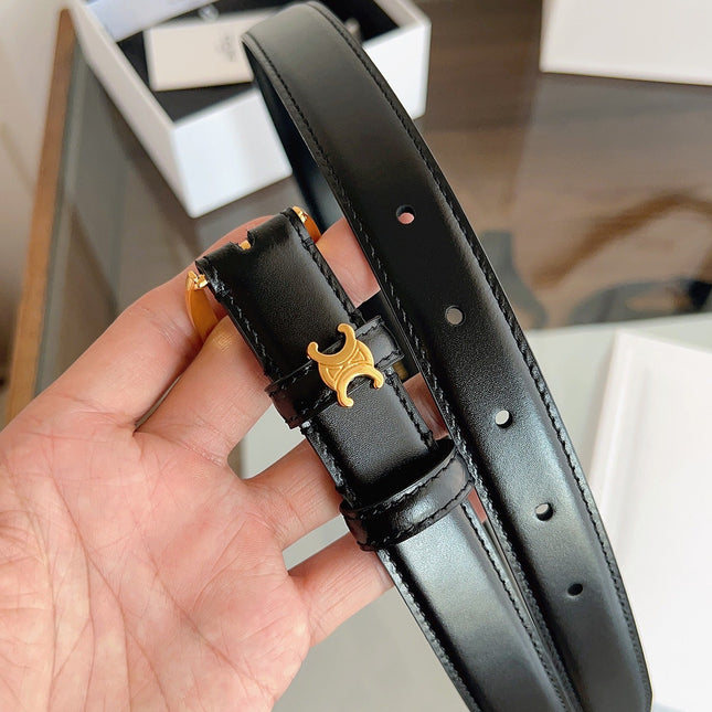 TRIOMPHE BELT 2.5 CM IN BLACK CALFSKIN GOLD HARDWARE 603266