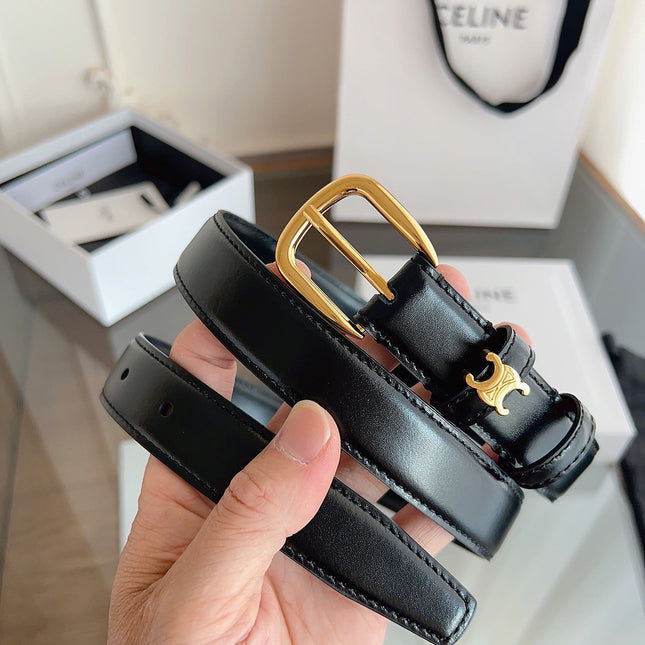 TRIOMPHE BELT 2.5 CM IN BLACK CALFSKIN GOLD HARDWARE 603266
