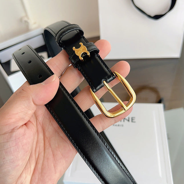 TRIOMPHE BELT 2.5 CM IN BLACK CALFSKIN GOLD HARDWARE 603266