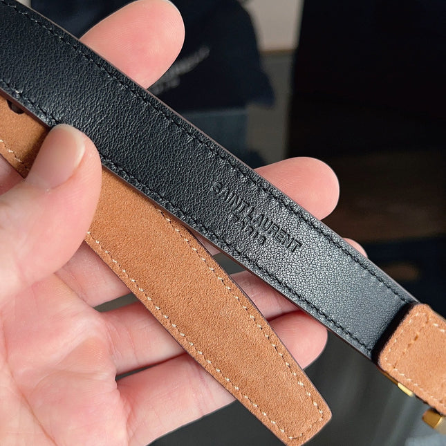 YSL 25S BELT 20 MM IN CARAMEL BROWN SUEDE 616310
