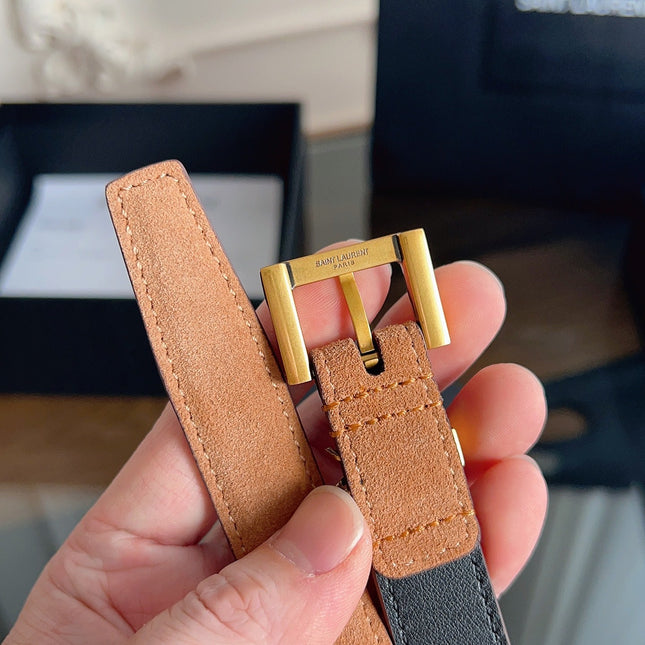 YSL 25S BELT 20 MM IN CARAMEL BROWN SUEDE 616310