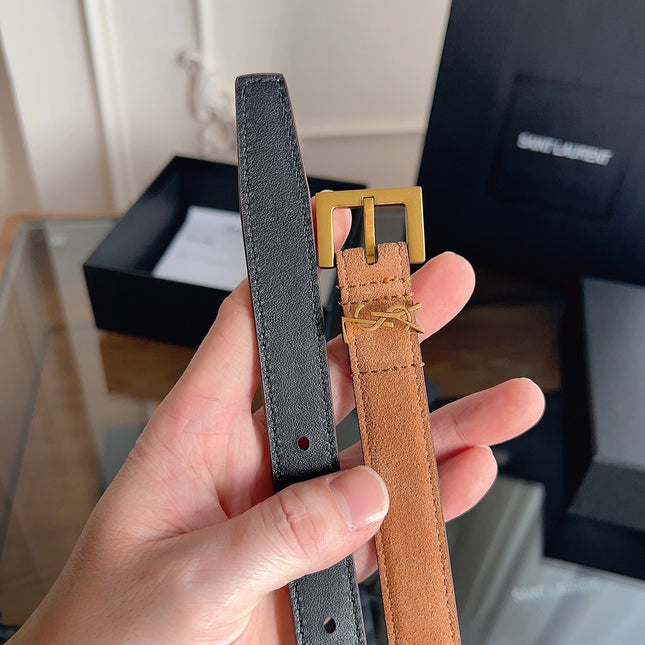 YSL 25S BELT 20 MM IN CARAMEL BROWN SUEDE 616310