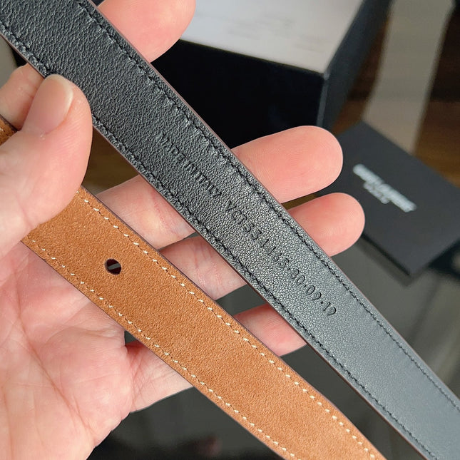 YSL 25S BELT 20 MM IN CARAMEL BROWN SUEDE 616310