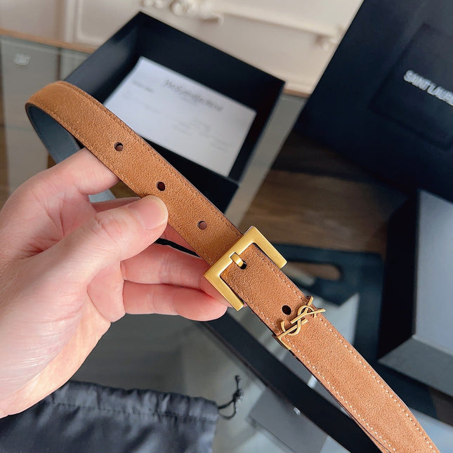 YSL 25S BELT 20 MM IN CARAMEL BROWN SUEDE 616310
