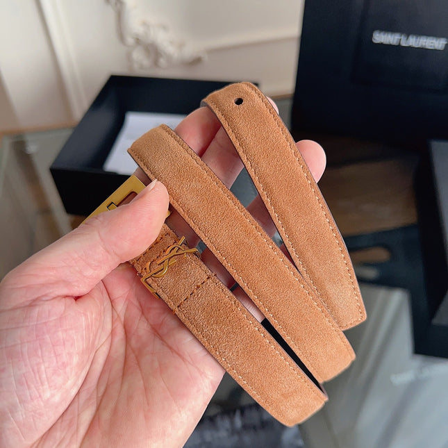 YSL 25S BELT 20 MM IN CARAMEL BROWN SUEDE 616310