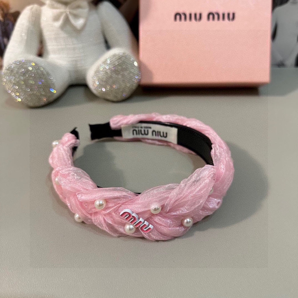 HAIR BAND IN PINK CHIFFON PEARL-EMBELLISHED 395327