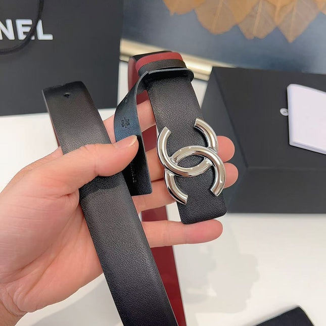CC 26S BELT 30 MM IN BLACK CALFSKIN RUTHENIUM-TONE METAL 658698