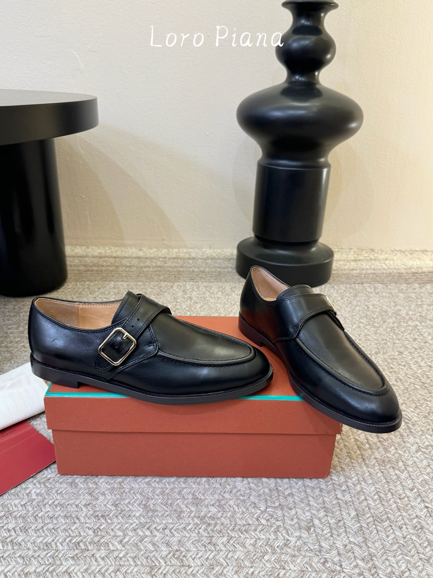 LP 26S MONK STRAP LOAFERS IN BLACK CALFSKIN SILVER HARDWARE